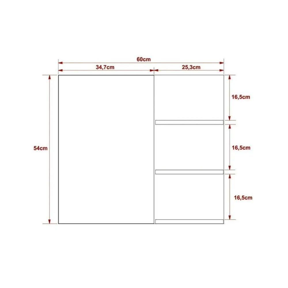 Armário de Banheiro c/Espelho Suspenso BN3608 60cm cor Mármore Branco - Tecno Mobili - 2