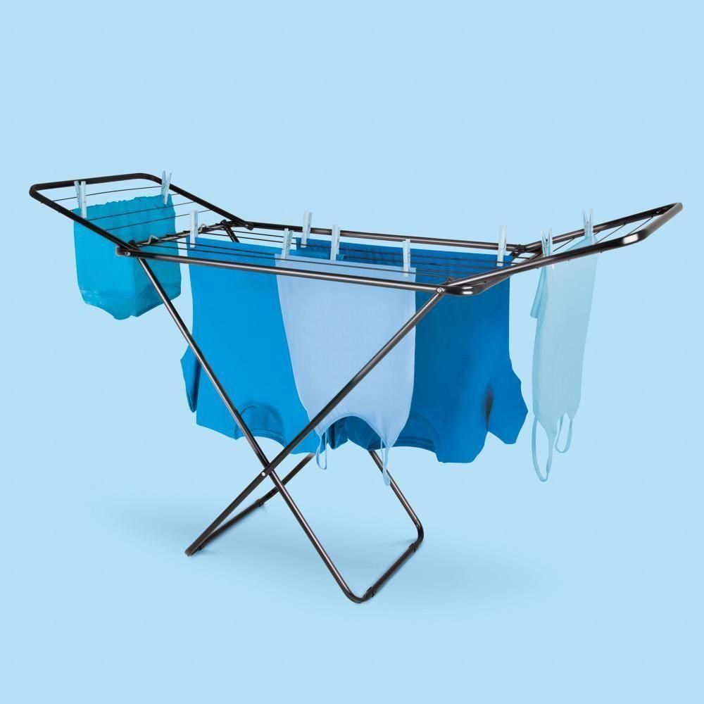 Varal De Chão Com Abas Retrátil Slim Preto Mor - 9