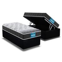 Cama Box Baú Solteiro: Colchão Anatômico Probel D28 / EP Guarda Costas PróMiddle Double Face + Base CRC Suede Black(88x188) - 1