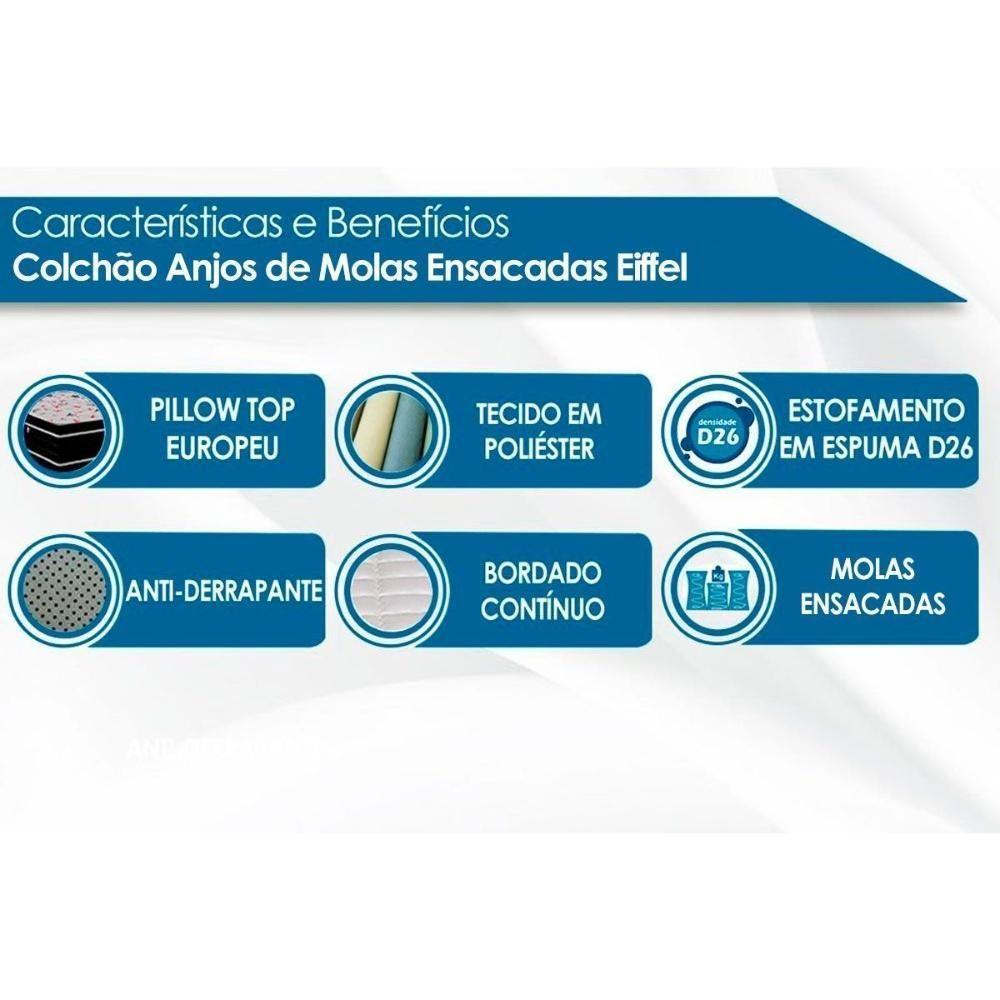 Cama Box Baú Solteiro: Colchão Molas Anjos MasterPocket Ensacadas Eiffel + Base CRC Courano White(88x188) - 6