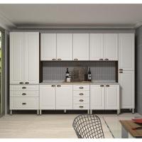 Armário De Cozinha Completa 6 Peças Com Tampo Safira Luciane Móveis Nogueira-branco Pet-mármore - 1