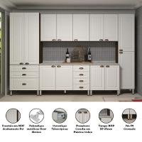 Armário De Cozinha Completa 6 Peças Com Tampo Safira Luciane Móveis Nogueira-branco Pet-mármore