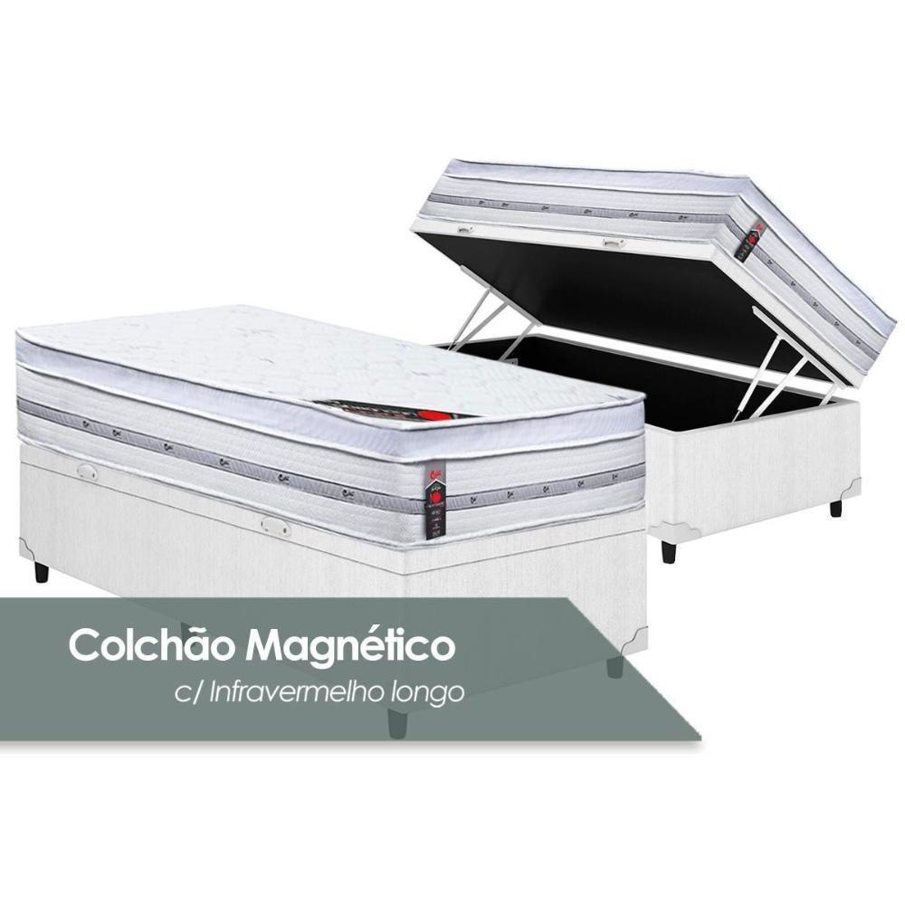 Cama Box Baú Solteiro: Colchão Molas Ensacadas Castor Pocket Gold Star Magnético + Base CRC Courano White(88x188) - 1