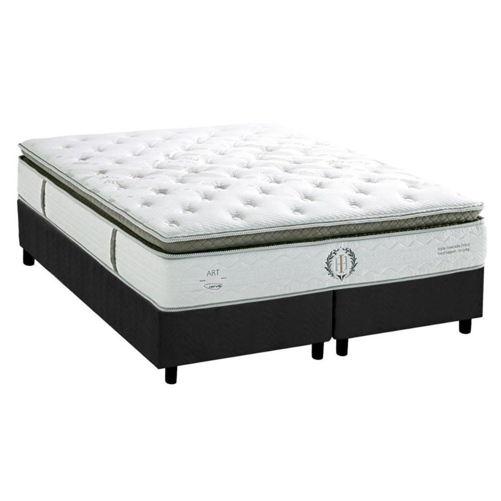 Cama Box Queen: Colchão Molas Ensacadas Herval MasterPocket Imperatore Gold C1655 Pillow Top + Base CRC Suede Gray(158x198x34) - 1