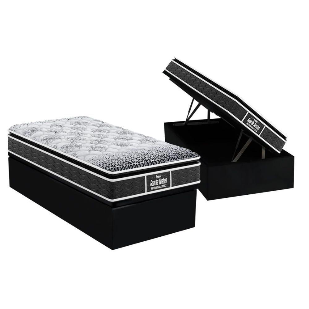 Cama Box Baú Solteiro: Colchão Anatômico Probel D28 / EP Guarda Costas PróMiddle Plus Pillow Top + Base CRC Suede Black(88x188) - 1