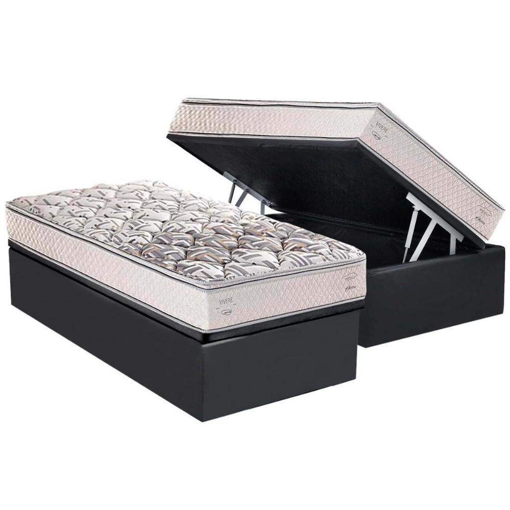 Cama Box Baú Solteiro: Colchão Anatômico Herval AG 65 Santorini C1604 ErgoPlus + Base CRC Suede Gray(88x188) - 1