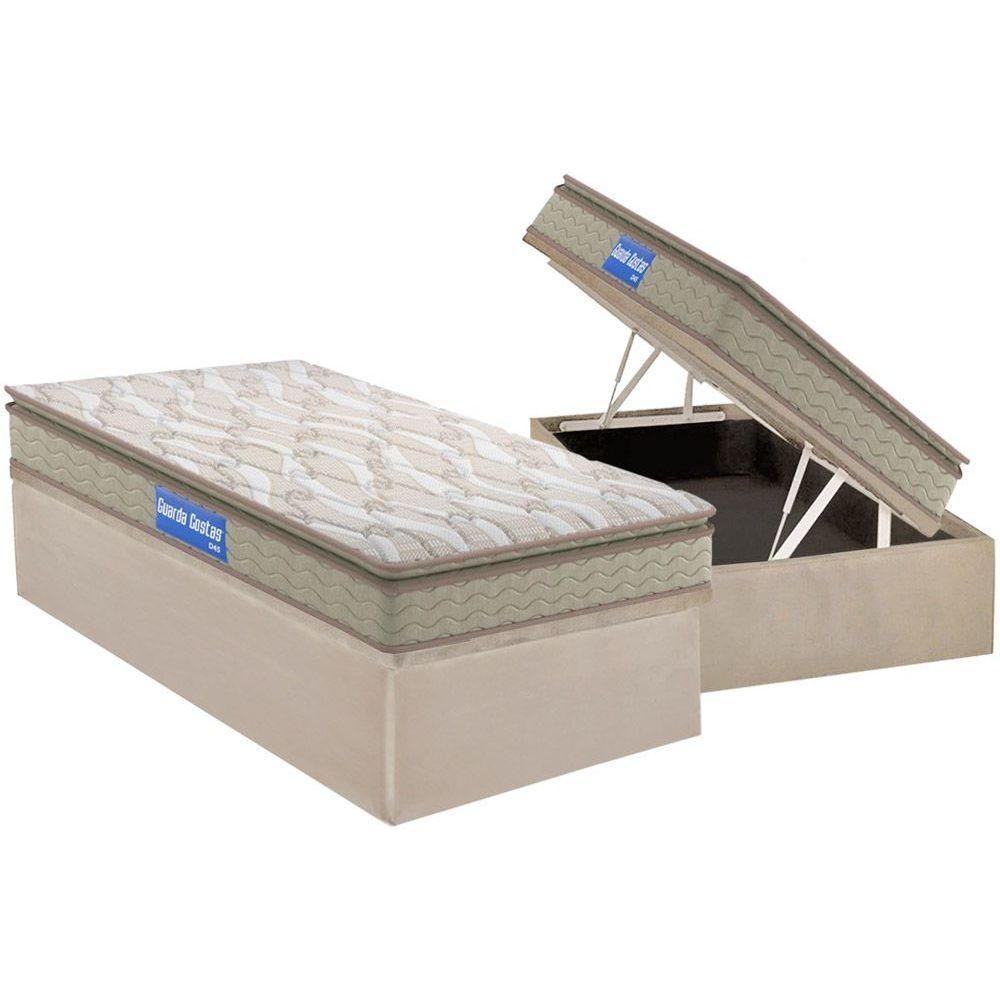 Conjunto Box Baú Solteiro: Colchão Espuma Probel D45 Guarda Costas Pillow Top + Base CRC Suede Clean(88x188) - 1