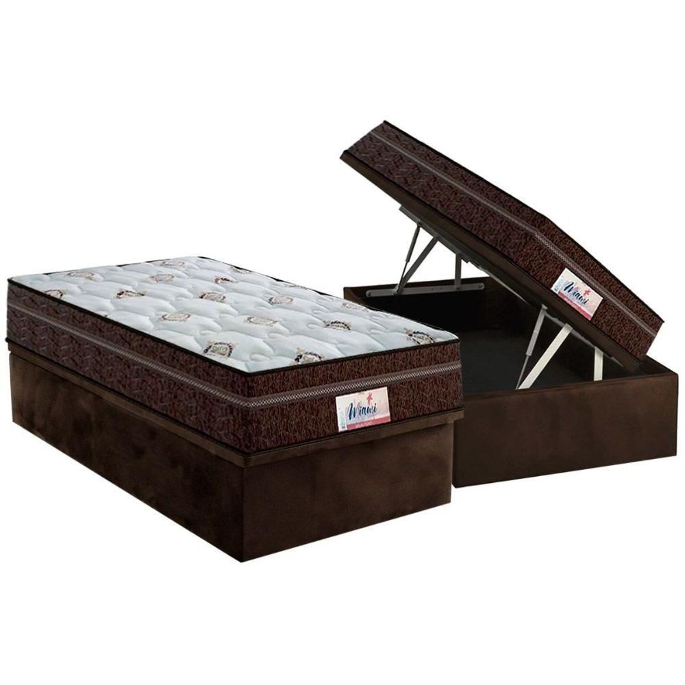 Conjunto Box Baú Solteiro: Colchão Molas Probel MasterPocket Ensacadas ProDormir Miami + Base CRC Suede Brown(88x188) - 1