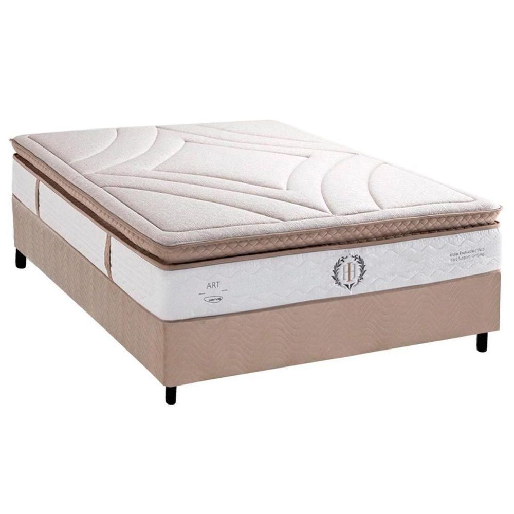 Conjunto Box Casal: Colchão Molas Herval MasterPocket Ensacadas Poseidon Plus C1954 Pillow Top + Base CRC Suede Clean(138x188x34) - 1