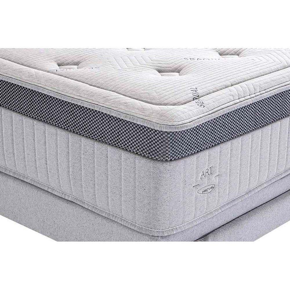 Conjunto Box Queen: Colchão Molas Herval MasterPocket Ensacadas Serenity Dream C1663 Pillow Top + Base CRC Suede Gray(158x198x35) - 3