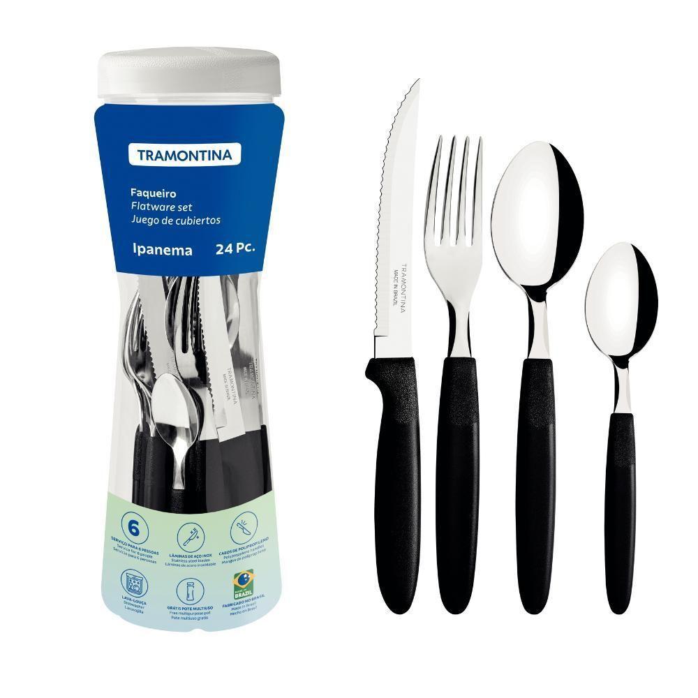 Jogo De Talher Faqueiro Ipanema Aço Inox 24 Peças Tramontina Cor:preto Preto - 1