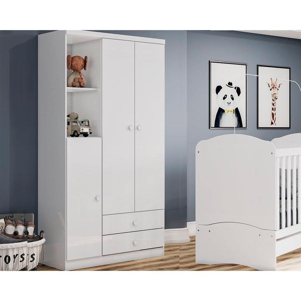 Guarda Roupa Infantil Bala de Menta c/ 3 Portas e 2 Gavetas Branco - Henn - 1