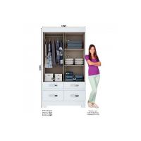 Guarda Roupa Solteiro 2 Portas de Correr e 4 Gavetas c/ Pés Briz BE25 Branco - Henn