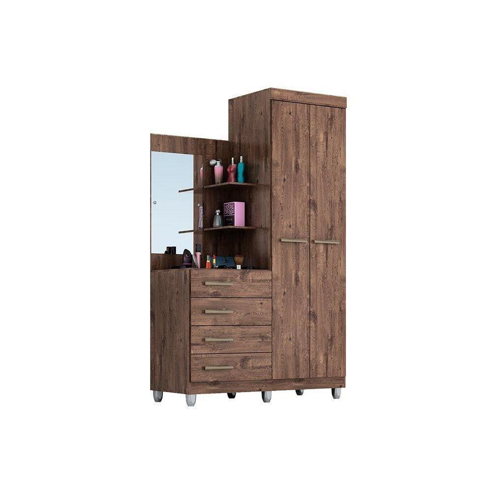 Guarda Roupa Solteiro 2 Portas e 4 Gavetas c/ Espelho Melissa Nature/Off White - ACP - 4