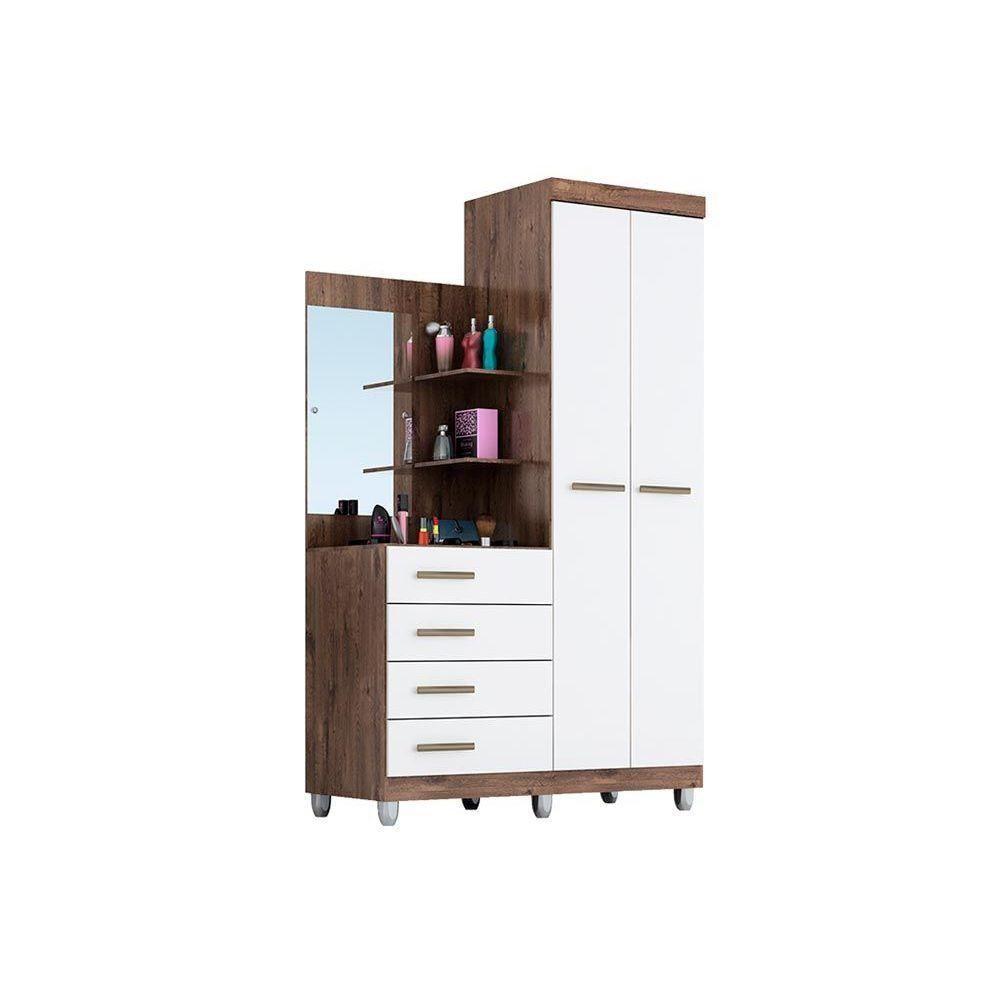 Guarda Roupa Solteiro 2 Portas e 4 Gavetas c/ Espelho Melissa Nature/Off White - ACP - 7
