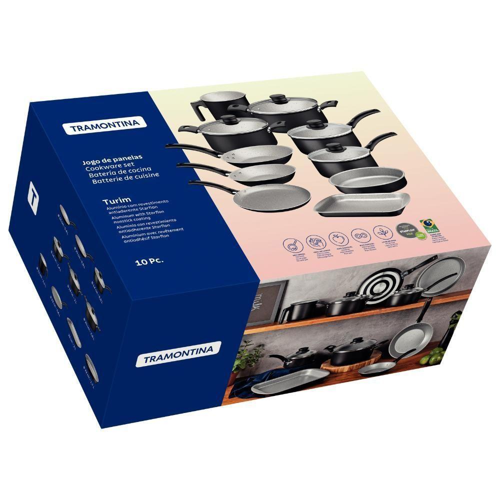 Jogo De Panelas 10 Peças Turim Antiaderente Tramontina Cor:preto Preto - 2