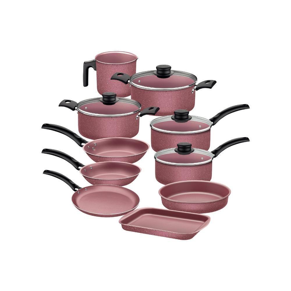 Jogo De Panelas 10 Peças Turim Antiaderente Tramontina Rosa - 1