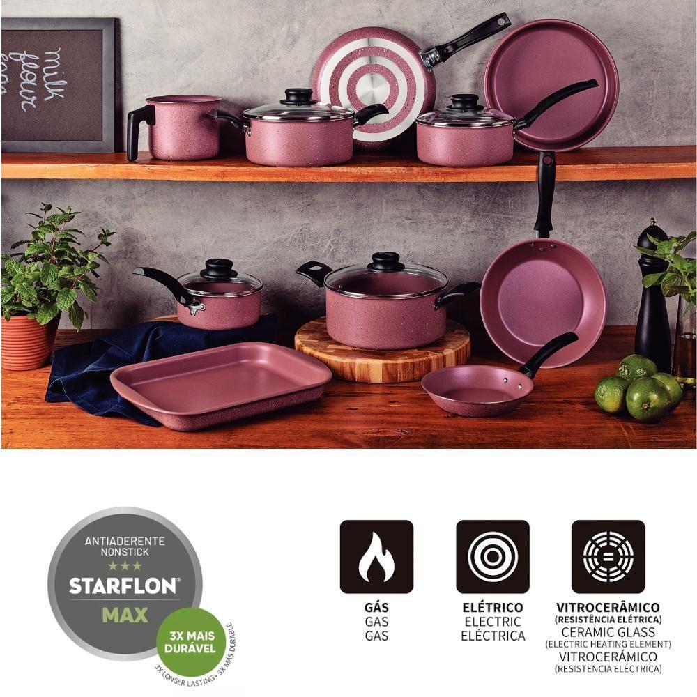 Jogo De Panelas 10 Peças Turim Antiaderente Tramontina Rosa - 3