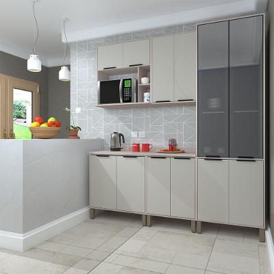 Cozinha Compacta 5Peças C Balcões Aéreos Vidro Reflecta E Tampo Stylo Luciane Móveis Cinammon-beige