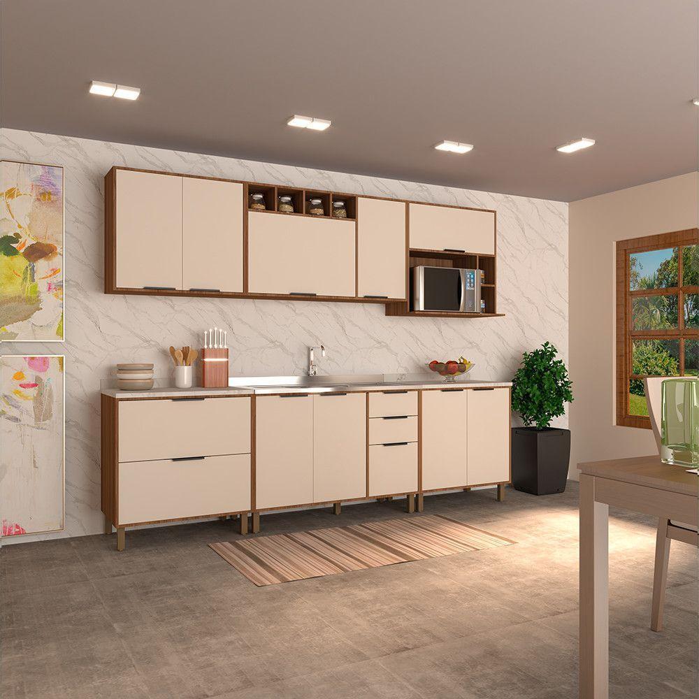 Cozinha Completa 6 Peças Com Balcões Aéreos Gavetões E Sem Tampo Aspen Luciane Móveis Vanilla-beige - 1