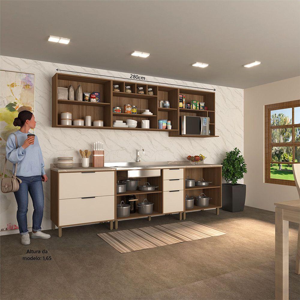Cozinha Completa 6 Peças Com Balcões Aéreos Gavetões E Sem Tampo Aspen Luciane Móveis Vanilla-beige - 2