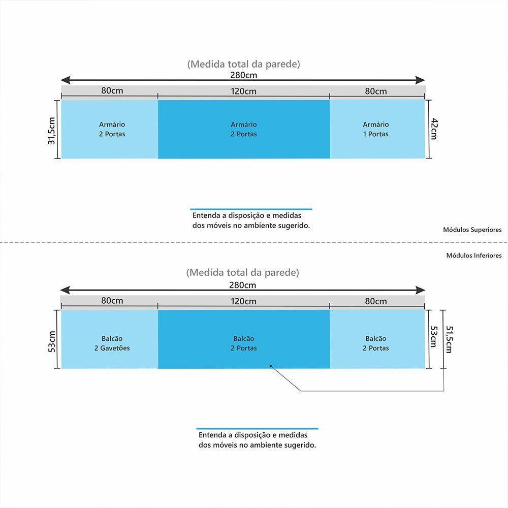 Cozinha Completa 6 Peças Com Balcões Aéreos Gavetões E Sem Tampo Aspen Luciane Móveis Vanilla-beige - 3
