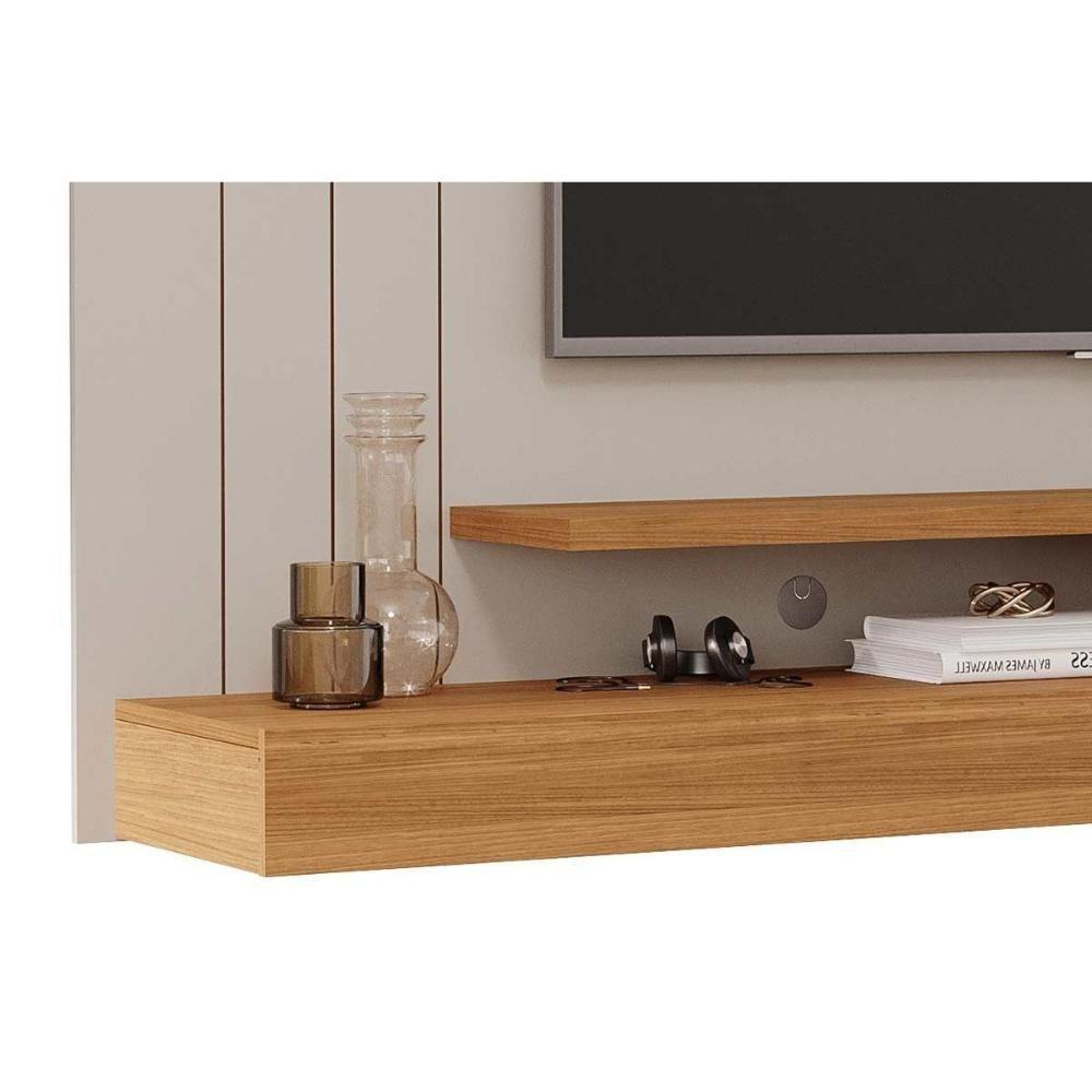 Painel Home p/TV até 50 Polegadas Valência Plus c/ Prateleira e Nichos 160x135cm Cinamomo/Off White - Permóbili - 4