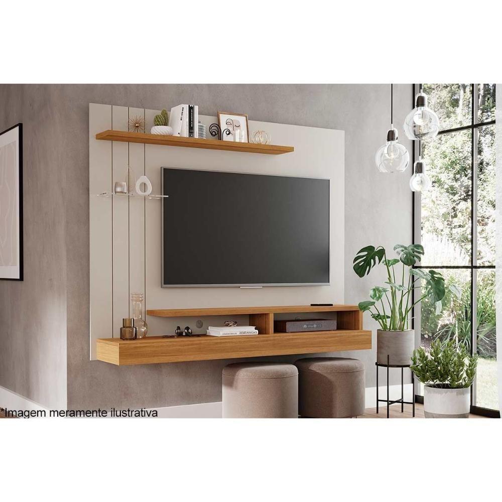 Painel Home p/TV até 50 Polegadas Valência Plus c/ Prateleira e Nichos 160x135cm Cinamomo/Off White - Permóbili - 6