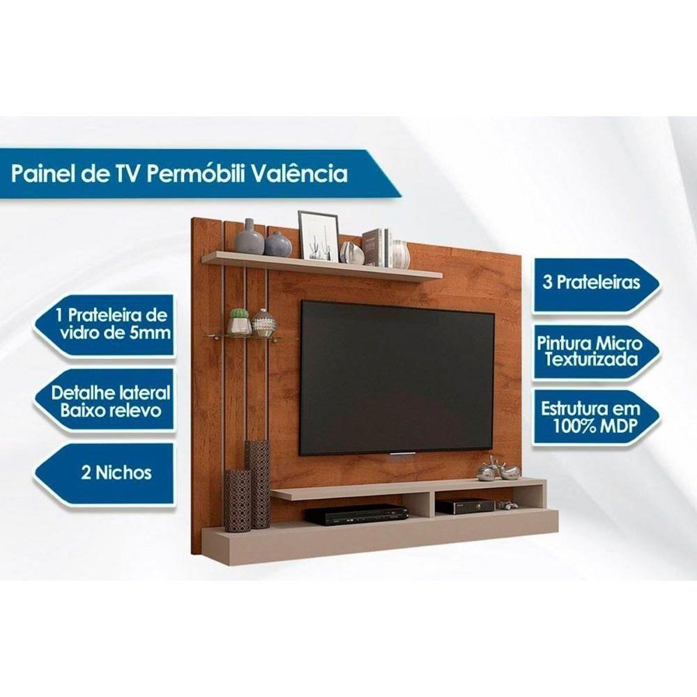 Painel Home p/TV até 50 Polegadas Valência Plus c/ Prateleira e Nichos 160x135cm Cinamomo/Off White - Permóbili - 8