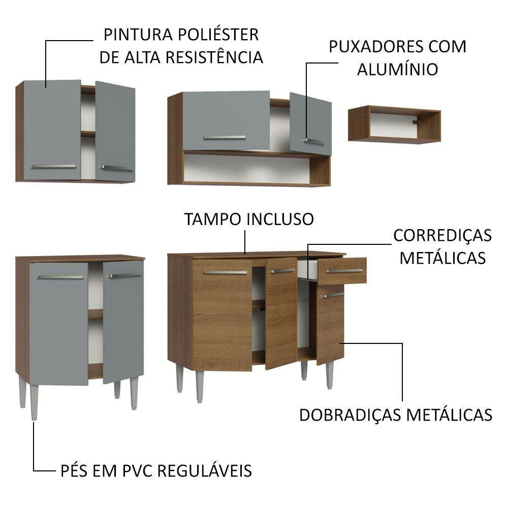 Armário De Cozinha Compacta 229cm Rustic/cinza Emilly Madesa 13 Rustic/cinza - 5
