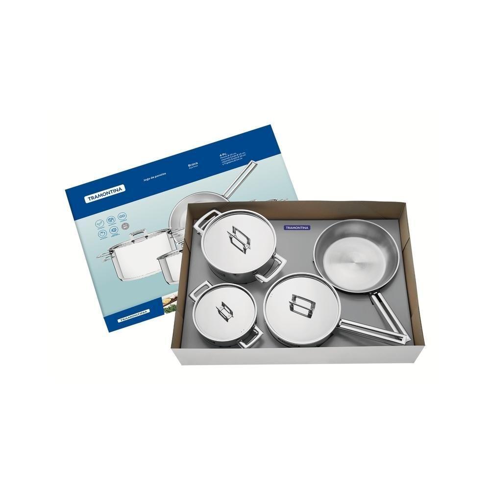 Jogo De Panelas Aço Inox Indução Tramontina 4 Peças Brava - 3