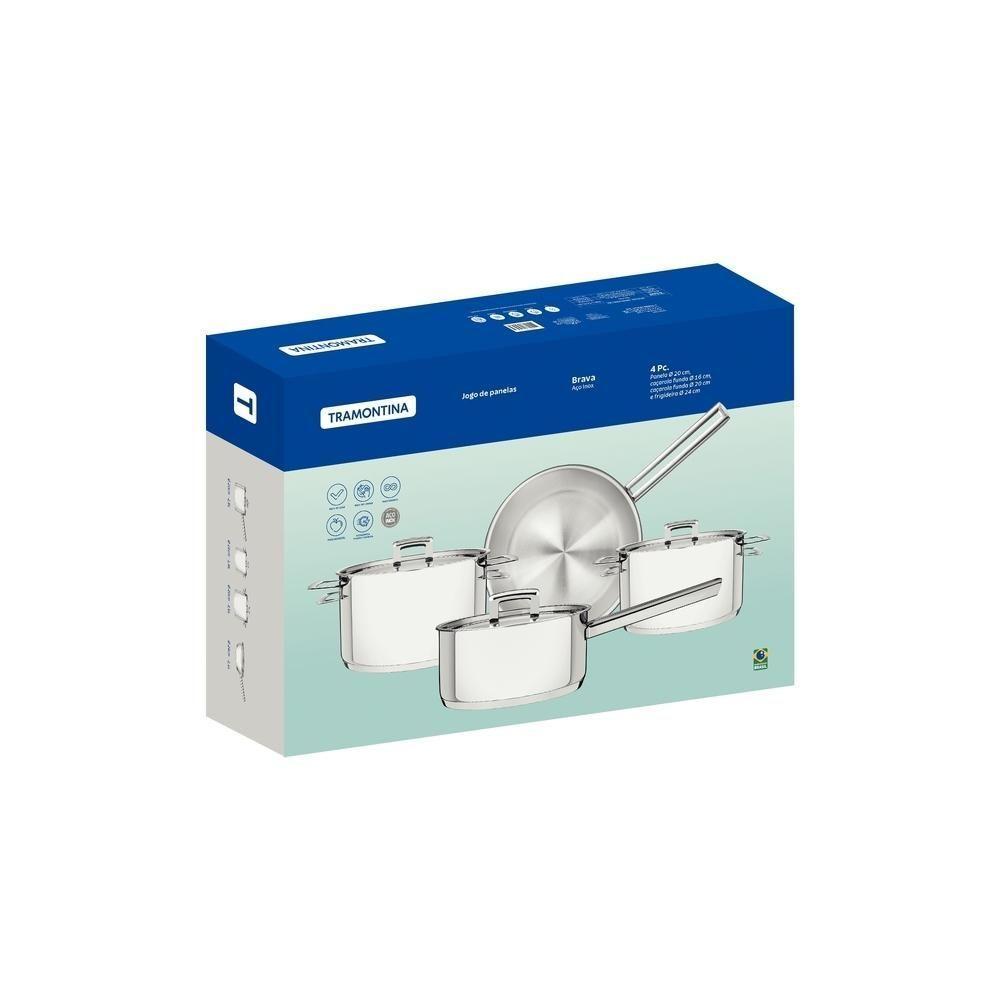 Jogo De Panelas Aço Inox Indução Tramontina 4 Peças Brava - 4