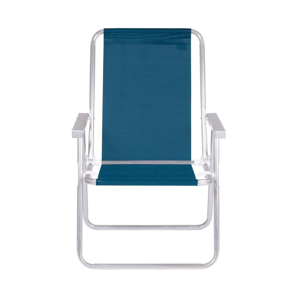 Kit 2 Cadeira Praia Alta Alumínio Conforto 120 Kg Mor Azul - 2