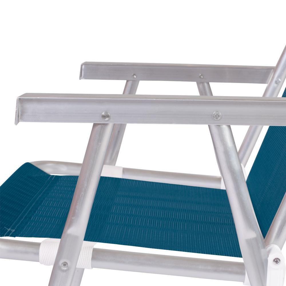 Kit 2 Cadeira Praia Alta Alumínio Conforto 120 Kg Mor Azul - 4
