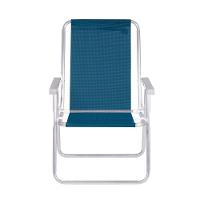 Kit 2 Cadeira Praia Alta Alumínio Conforto 120 Kg Mor Azul - 2