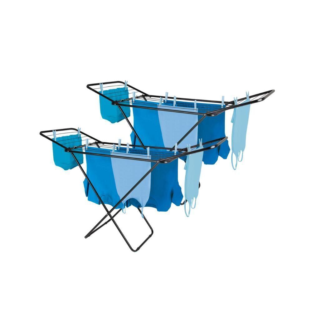 Kit 2 Varal De Chão Com Abas Retrátil Slim Preto Mor - 1