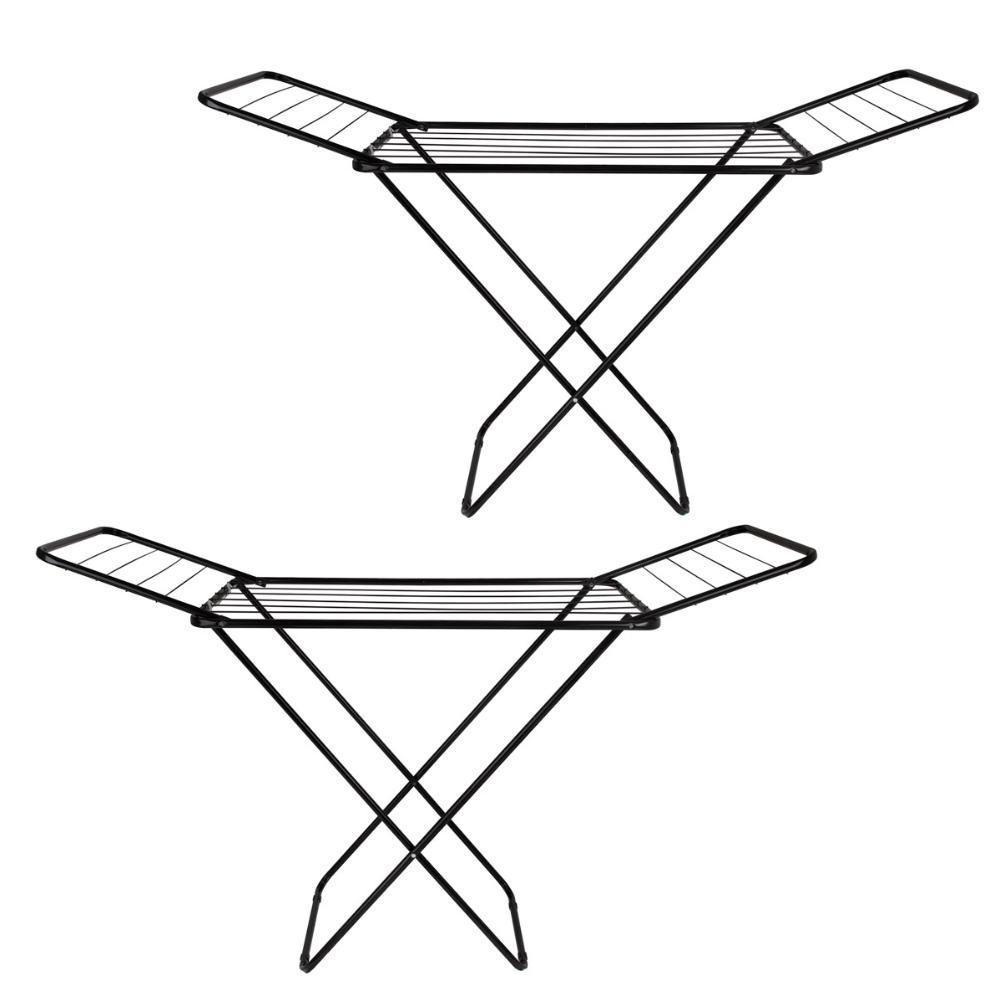 Kit 2 Varal De Chão Com Abas Retrátil Slim Preto Mor - 2