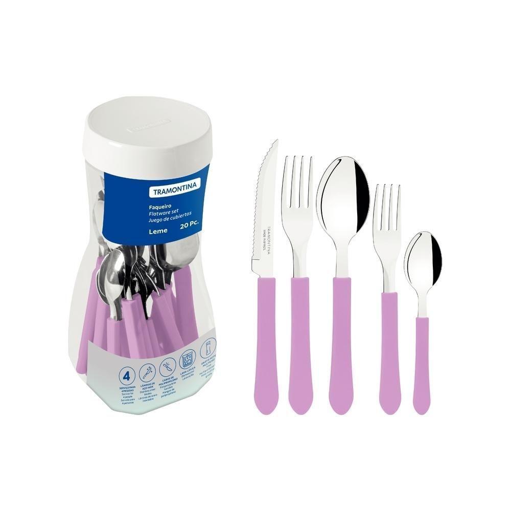 Faqueiro Talheres Leme Inox 20 Peças Tramontina Cores Cor:rosa Rosa - 1