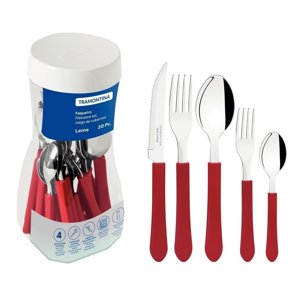 Faqueiro Talheres Leme Inox 20 Peças Tramontina Cores Cor:vermelho Vermelho - 1