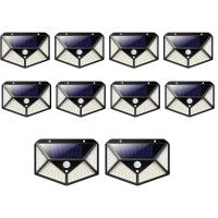 Luminaria Solar Arandela Kit 10 Uni 100 Leds Iluminaçao Rua Casa Parede Segurança - 1