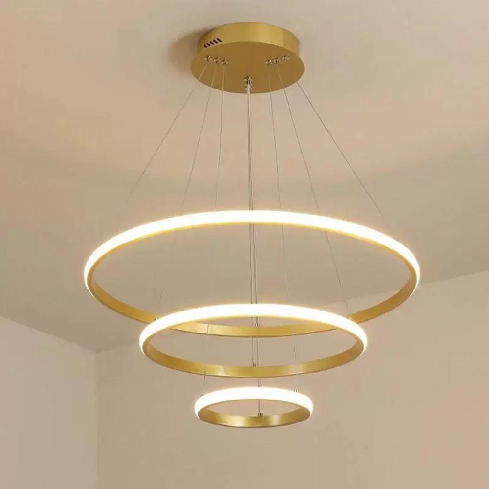 Luminaria Pendente Lustre 3 Em 1 Perfil Aneis Arco Led Infinito Regulavel Ajustavel Sala Quarto - 6