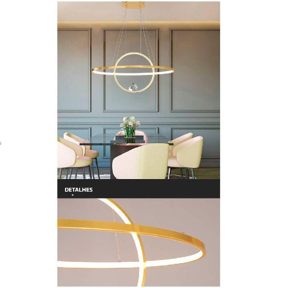 Luminaria Lustre Pendente 2 Aneis Arco Luxo Perfil Moderno Planeta Infinito Sala Jantar Re - 5