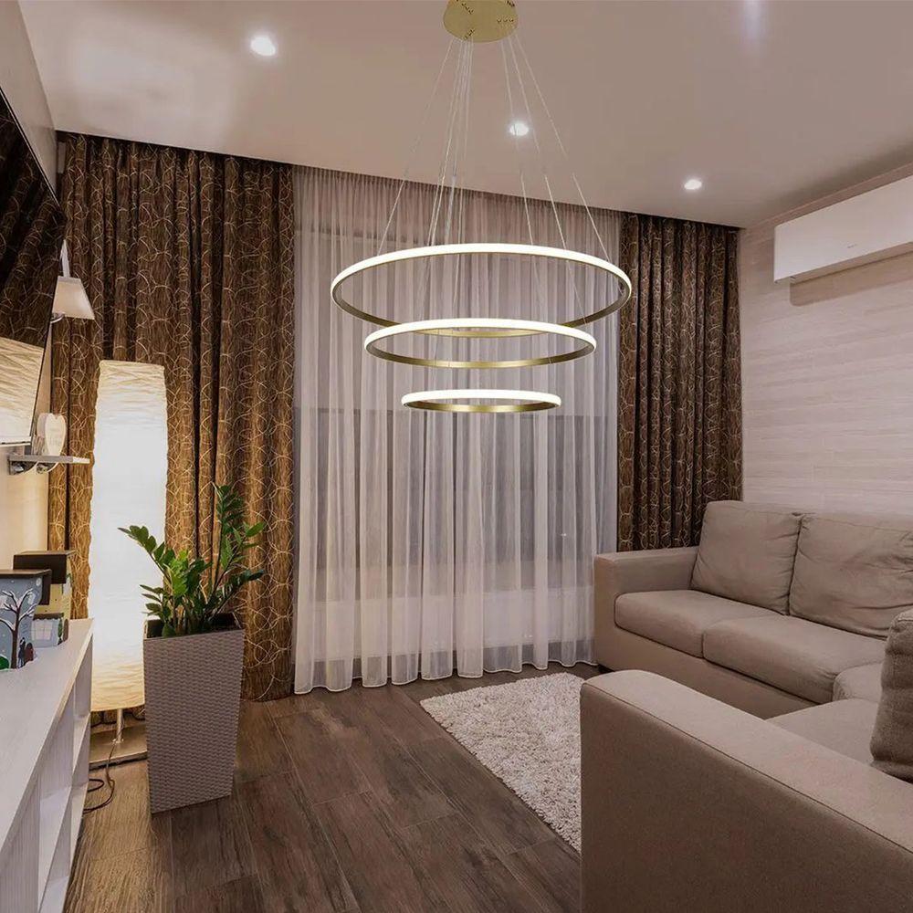 Lustre Luminaria 3 Em 1 Aneis Arco Pendente Led Perfil Infinito Ajustavel Regulavel Quarto Sala - 4