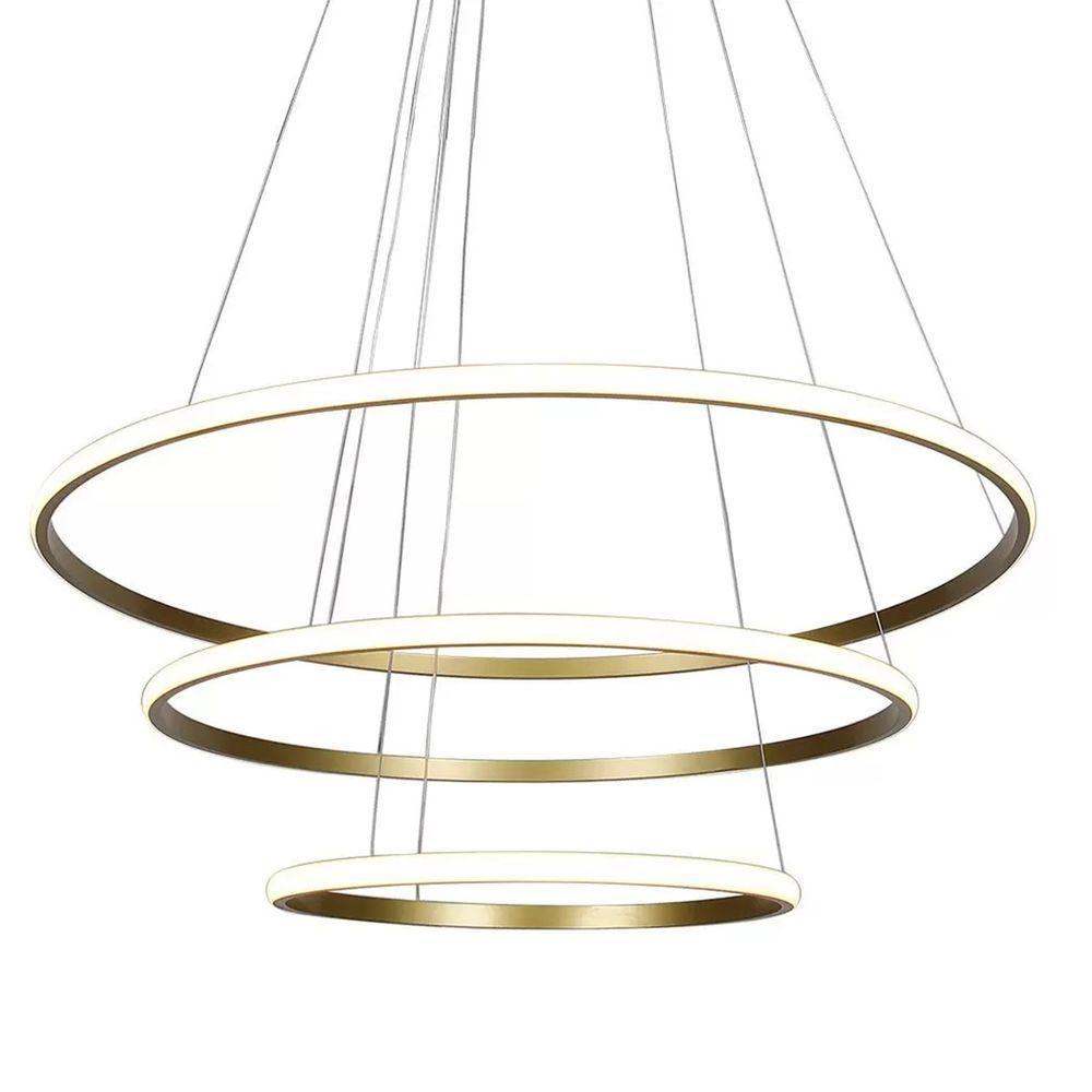 Lustre Luminaria 3 Em 1 Aneis Arco Pendente Led Perfil Infinito Ajustavel Regulavel Quarto Sala - 5