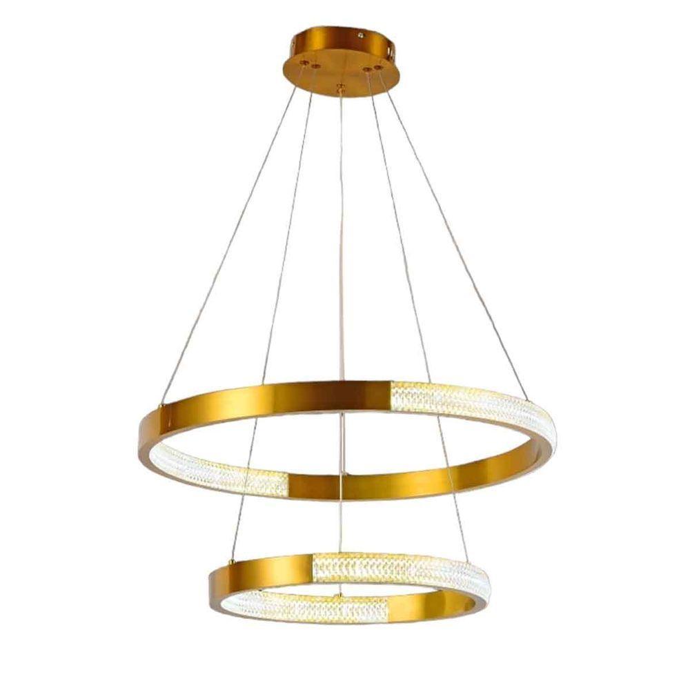 Luminaria Pendente Led 2 Aneis Lustre 52w Luxo Arco Cristal Moderno Sala Quarto Cozinha R - 1