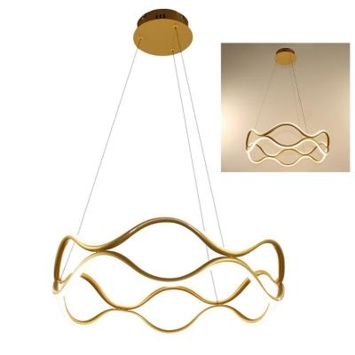 Lustre Luminaria Pendente Ondas Infinito 3 Em 1 Dourado Led 52w Arco Aneis Sala Quarto Recepçao