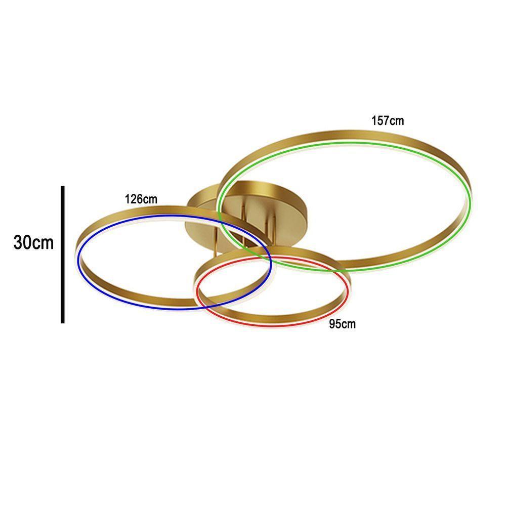 Lustre Luminaria Aneis Infinito 3 Em 1 Perfil Led Arco Orbital Decorativo Moderno Luxo Quarto Sala - 4
