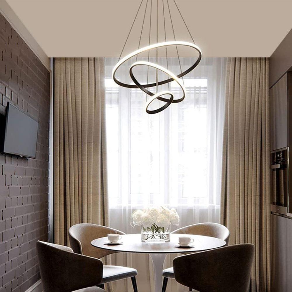 Lustre Pendente Luminaria Moderna Led 3 Aneis Luxo Arcos 48w Rustico Bivolt Regulavel Perfil - 6