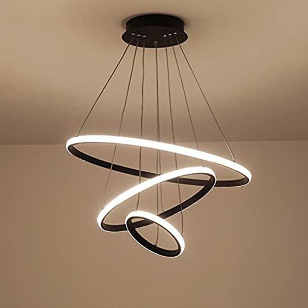 Lustre Pendente Luminaria Moderna Led 3 Aneis Luxo Arcos 48w Rustico Bivolt Regulavel Perfil - 8