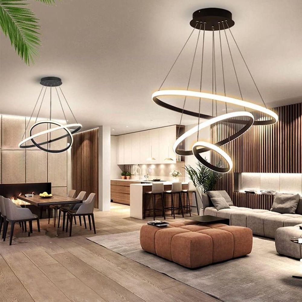 Lustre Pendente Luminaria Moderna Led 3 Aneis Luxo Arcos 48w Rustico Bivolt Regulavel Perfil - 10